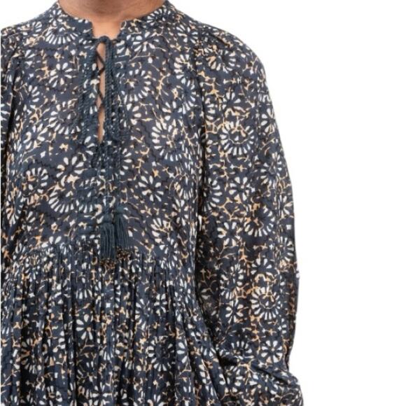 Ulla Johnson Long Sleeve Mini Dress Blue Boho Print Size 4 - Picture 4 of 12